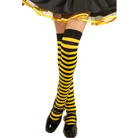 Charades Girls Over The Knee Striped Leggings Black Yellow