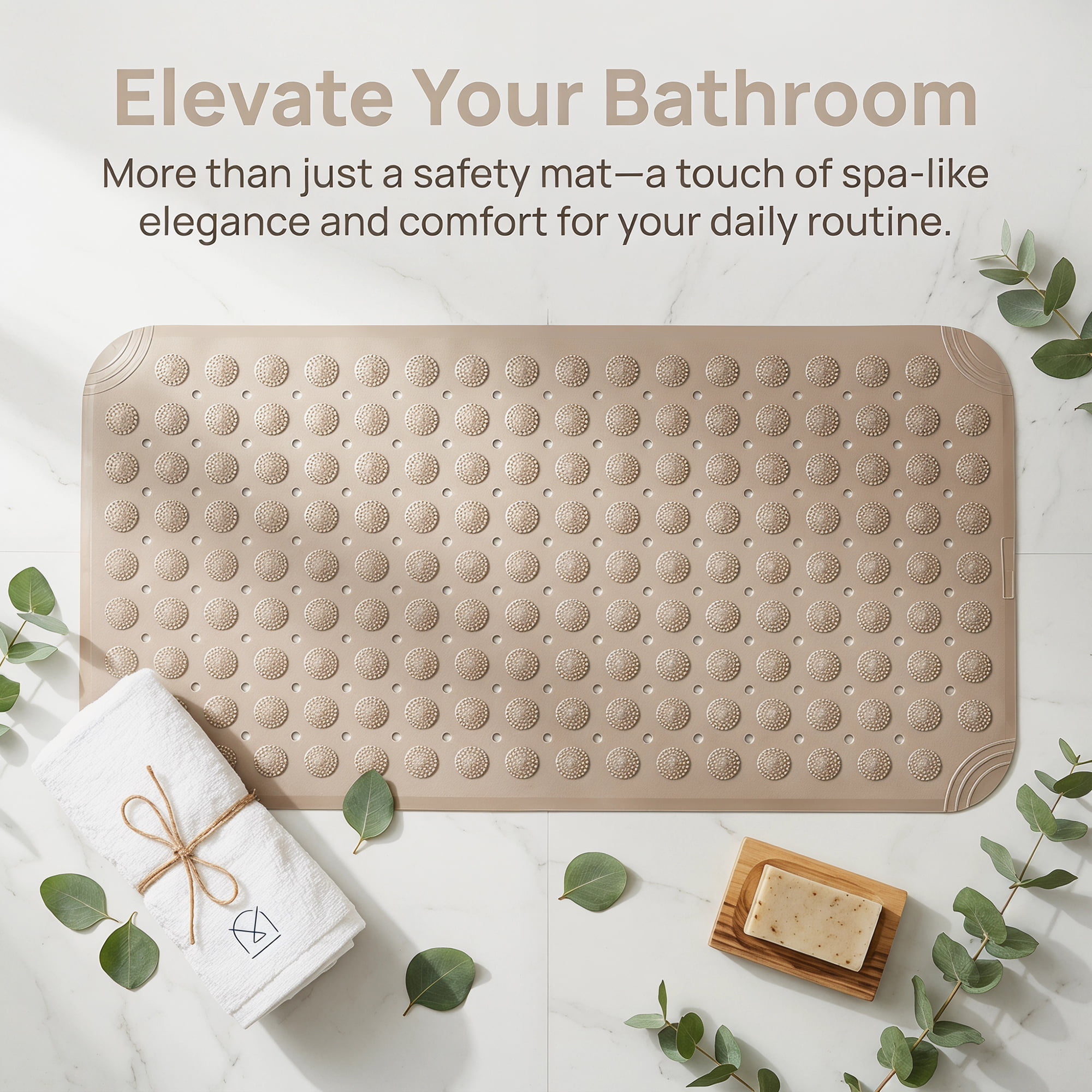 Unique Bargains Non Slip Quick Dry Machine Washable Bath Tub Mat Khaki 32" x 16"