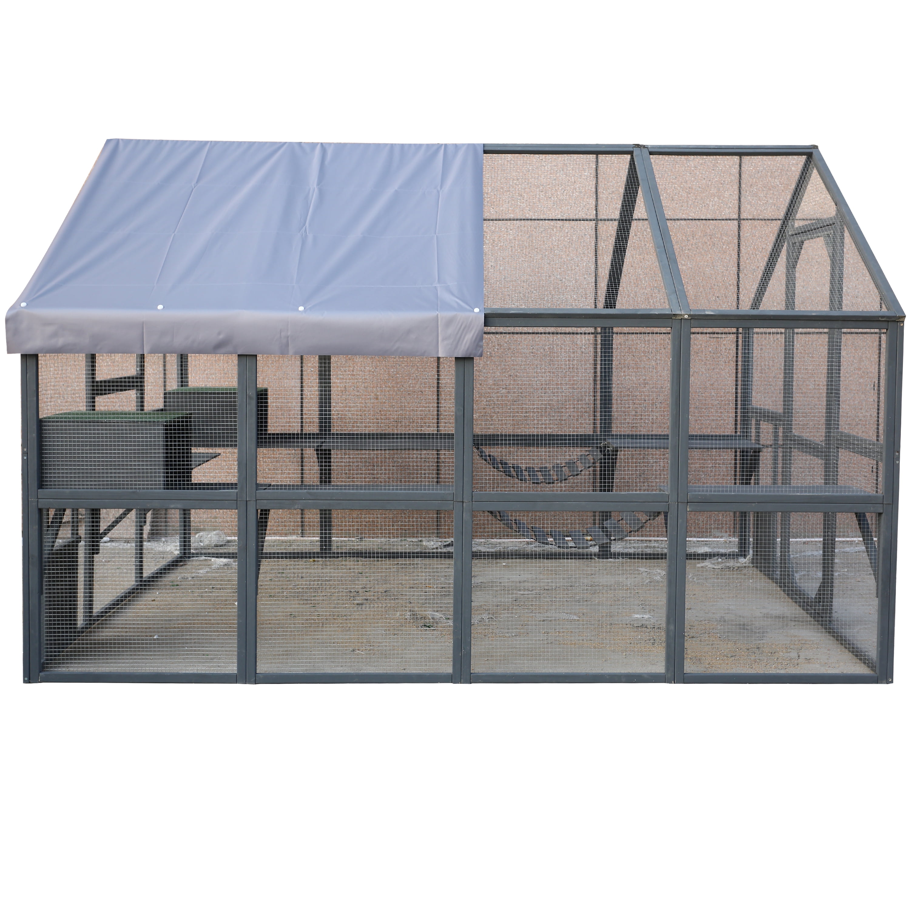 ZephyPaws 111 in Large Catio Outdoor Cat Enclosures,Wooden Cat House with Rest Houses,Platforms,Bridge and Waterproof UV Cover,Gray