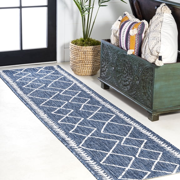 JONATHAN Y SANTA MONICA 2 x 10 Runner Rug, Derya Tribal Diamond Trellis - Blue/Ivory, SMB129C-210