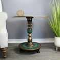 thumbnail image 3 of Natural Geo Rosewood Round Wooden 24" Accent Table - Turquoise, 3 of 7