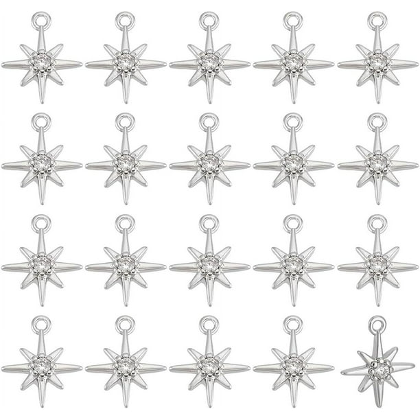 30 colgantes de estrella de latón con circonitas cúbicas transparentes chapados en oro de 18 quilates o platino auténtico para pulseras, collares y bisutería.