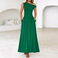 thumbnail image 4 of UoCefik Womens Summer Off Shoulder Sleeveless Midi Dress Cocktail A Line Flowy Wedding Guest Dresses with Pockets Green L, 4 of 8