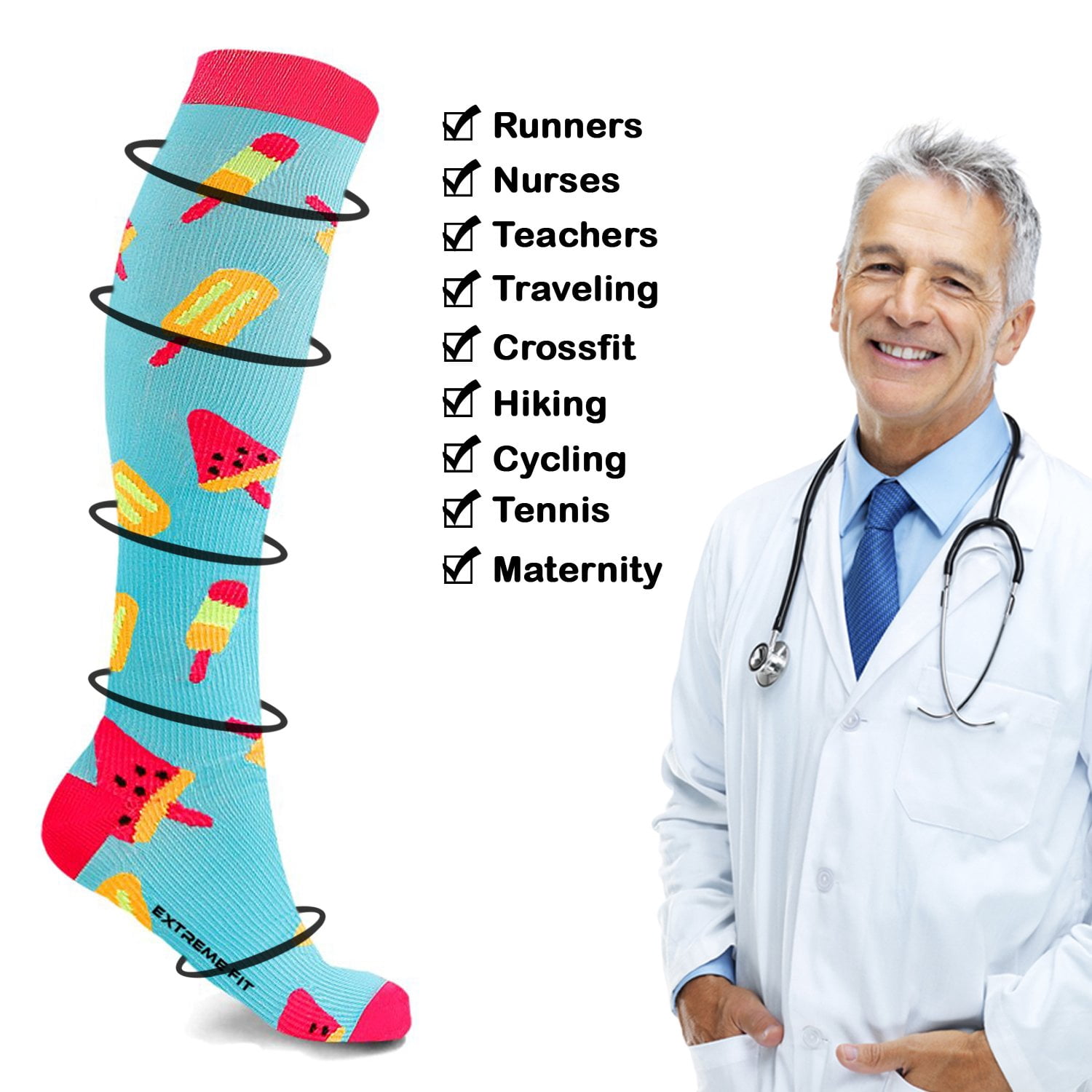 Compression Socks Knee High - Made for Running, Athletics and Pregnancy - 3 Pair