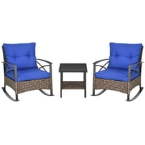 Resenkos 3-Piece Patio Set, Outdoor Wicker Bistro with Oversize Rockers & Coffee Table, Garden Porch Backyard Comfort,Blue