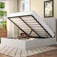 thumbnail image 2 of Frostbloom Queen Size Lift-Up Storage Platform Bed with Vertical-Stripe Velvet Upholstered Headboard, Light Gray, 2 of 11