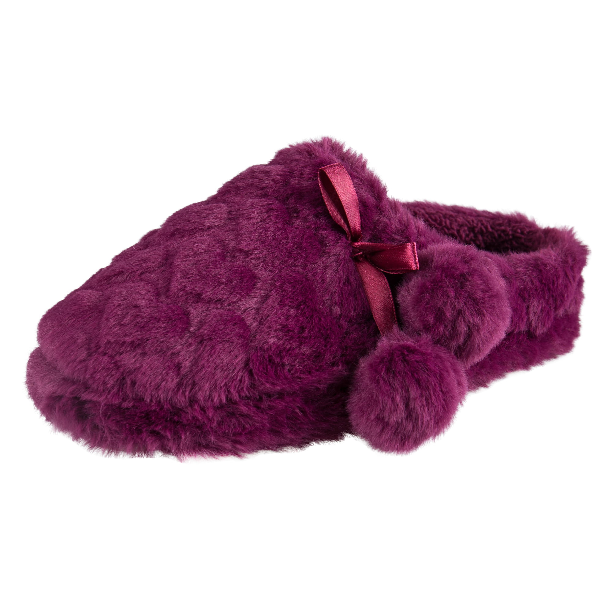 SO Plush Pom Pom Clog Slippers Scuffs ~ Size Medium 7-8 ~ Purple 