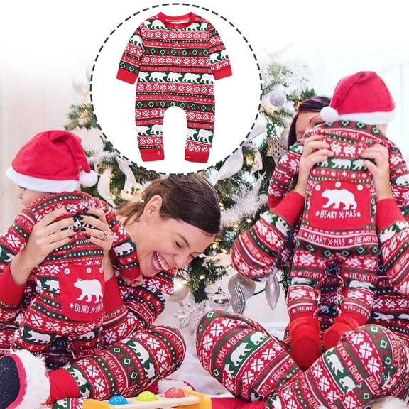 JIANJIA Toddler Boys Outfit Sets Christmas Bear Print Crew Neck Long Sleeve Rompers Pajamas Daily-Wear