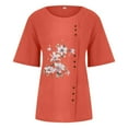 thumbnail image 3 of EHTMSAK Women Long Button Up Shirt Women's T-Shirts Size 5x Summer Ladies Short Sleeve Shirt Clearance Crew Neck Plus Size Dressy Tops for Women Cotton Linen Dressy Blouses Plus Size Orange 2XL, 3 of 4