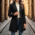 thumbnail image 3 of cocolona Pea Coats for Women Solid Color Elegant Notched Lapel Single Breasted Overcoat Slim Fit Pleated Hem Long Jacket, 3 of 7