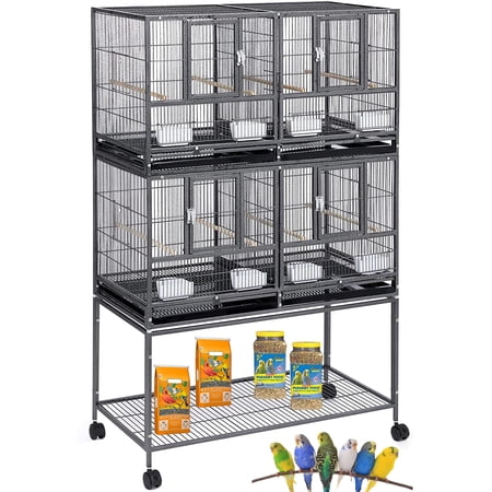 Deluxe Double Story Stackable Center Divided Breeder Breeding Bird Flight Rolling Cage With Side Breeding Nest Doors for Aviaries Canaries Cockatiels Lovebirds Finches Budgies Small Parrots