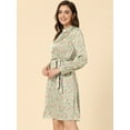 thumbnail image 3 of DARING DIVA Floral Print Long Sleeve Tie Waist A-line Dress XS Pea Green, 3 of 6