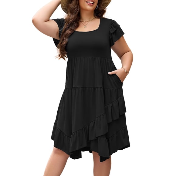 Vestido casual AZACHID de verano con doble volante de manga corta para mujer