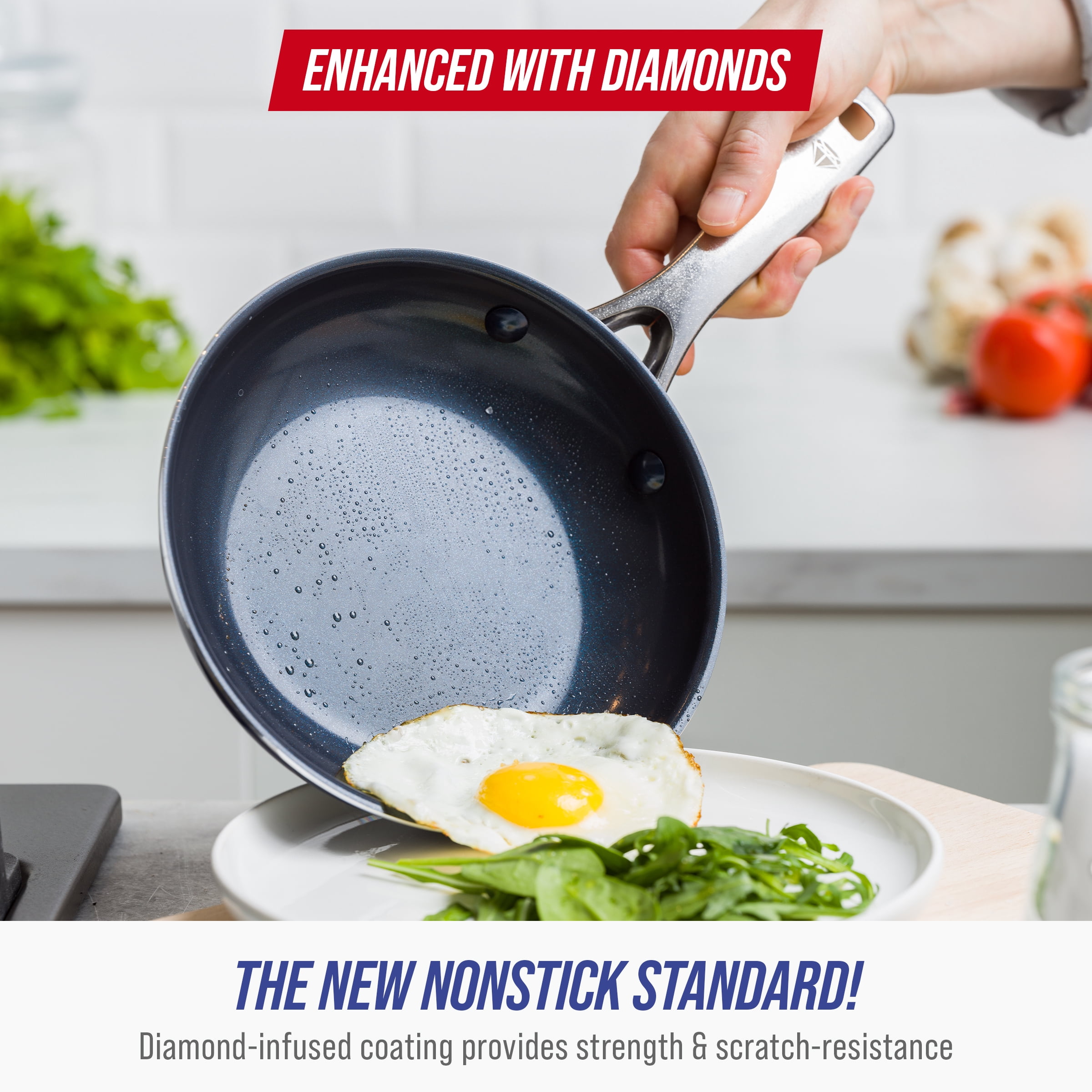 Blue Diamond 8″ Ceramic Nonstick Fry Pan with Spatula, Dishwasher Safe, Oven Safe, Metal Utensil Safe​