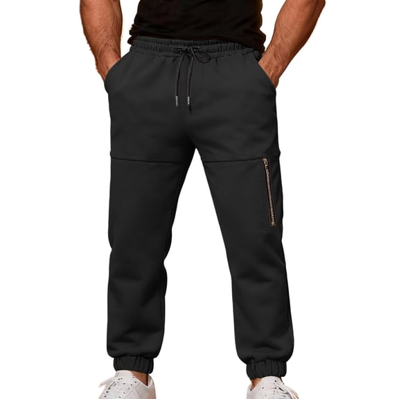 Jogger Pants for Men with Zipper Ankle Loose Fit Athletic Sweatpants Outdoor Black L