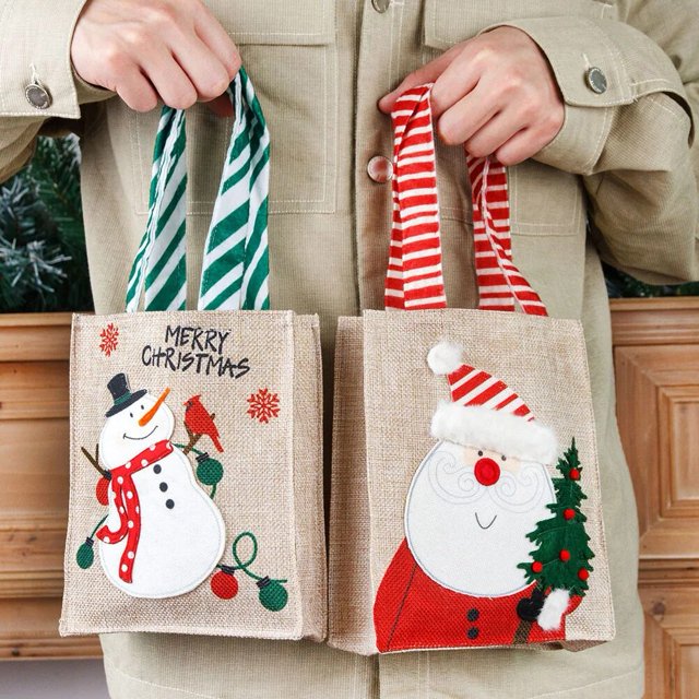 Bolsa de regalo de mano de Navidad para niños, decoraciones de tela de Sackcloth, patrón de muñeco de nieve de Papá Noel, Cornucopia, 2023