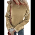 thumbnail image 3 of Suéteres para Mujer, Cuello Redondo Liso, Corte Holgado, Larga, Punto en Contraste, Jersey, Tops Caqui L, 3 of 9
