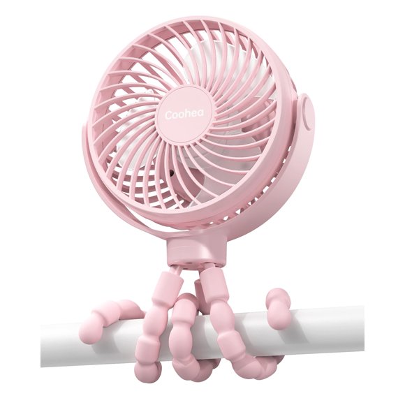 Ventilador de cochecito Coohea - Batería con clip, recargable por USB, color rosa