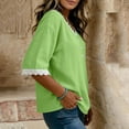 thumbnail image 7 of Otntypg Womens Linen Tops Elbow Length Sleeve Lace Trim Button V Neck T-shirt Dressy Casual Work Blouses Summer Outfits Beach Vacation Tunic Tees Shirt Green XXL, 7 of 7