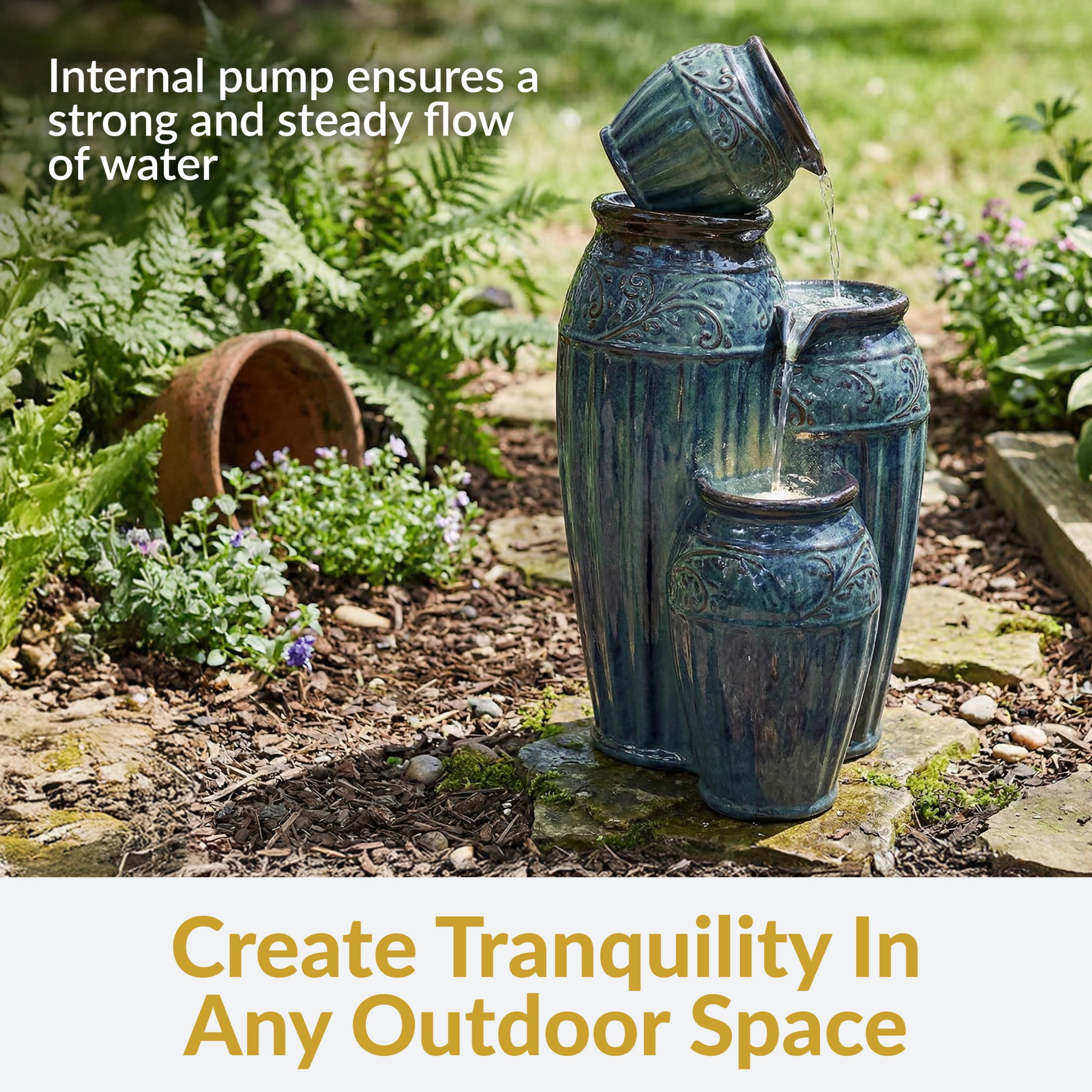 Sunnydaze Tour de Vase Ceramic Outdoor Water Fountain with Light