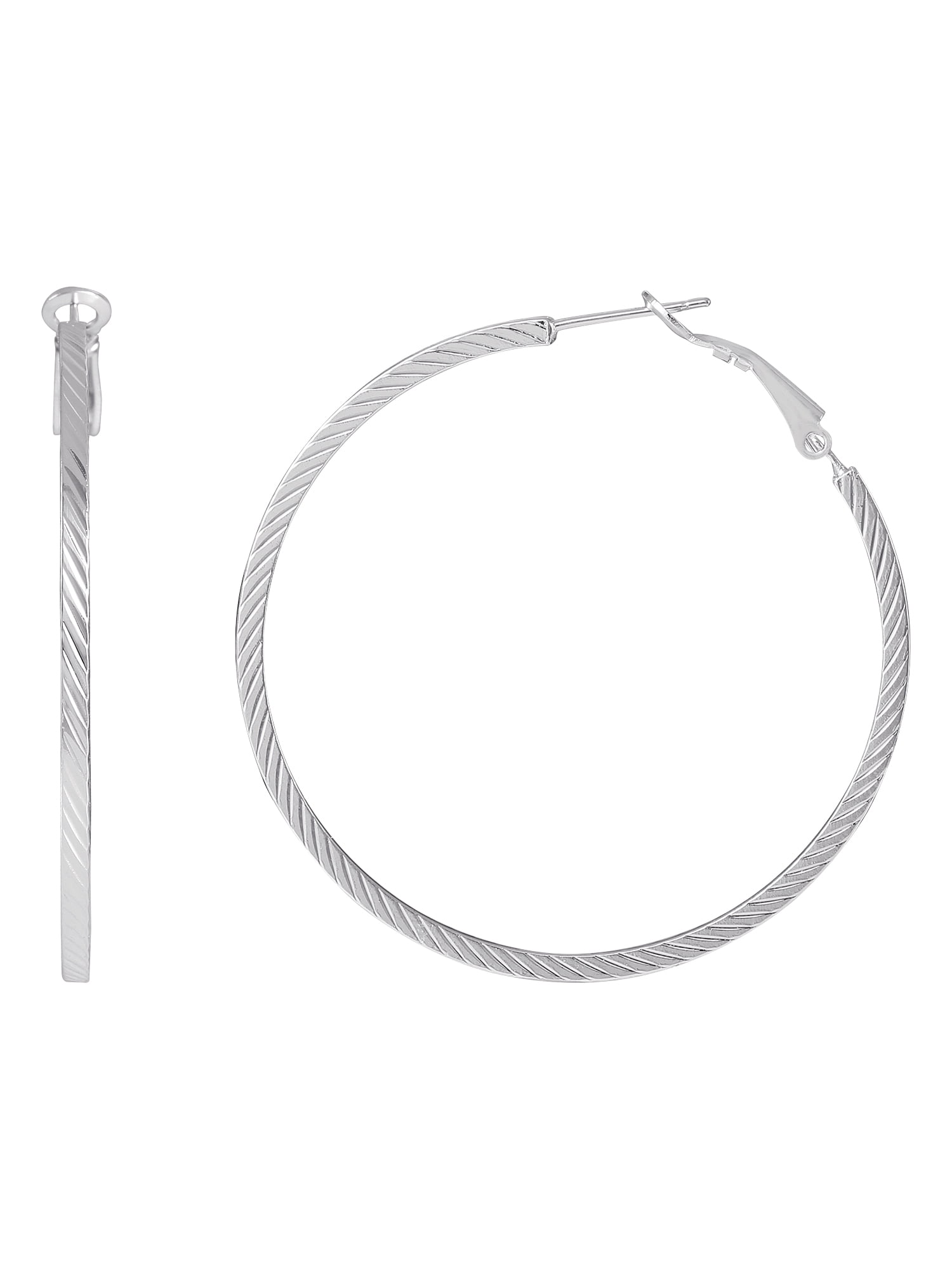 Fine Silver Plated Brass Diamond Cut Hoop Earring