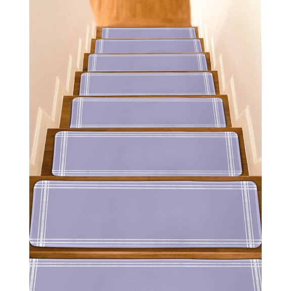 Pure Lavender Stair Treads for Wooden Steps Indoor Runner Rug Carpet, Simple Solid Color 15 Pieces Peel and Stick Staircase Step Treads Covers Washable Throw Door Mats, 30"x8"