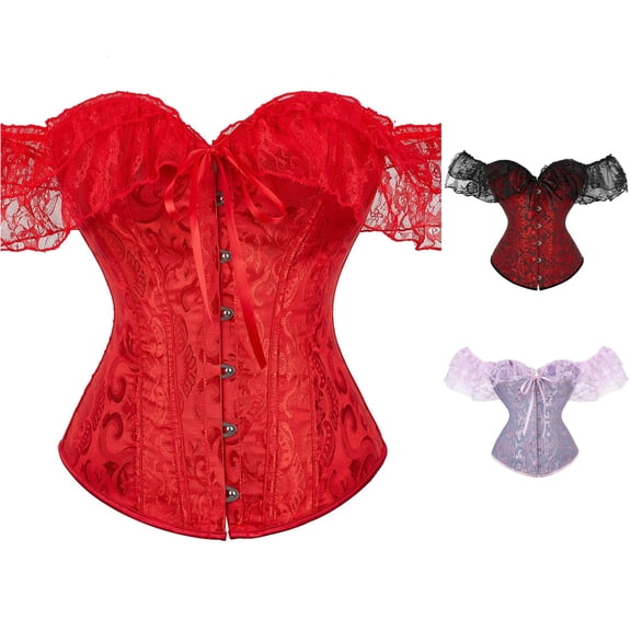 Xiaoxatg Bodysuits for Women Body Shaping Bustier for Brides Elegant Lace Sleeve Corset Waist Cincher for Formal Attire and Dresses Red XXL