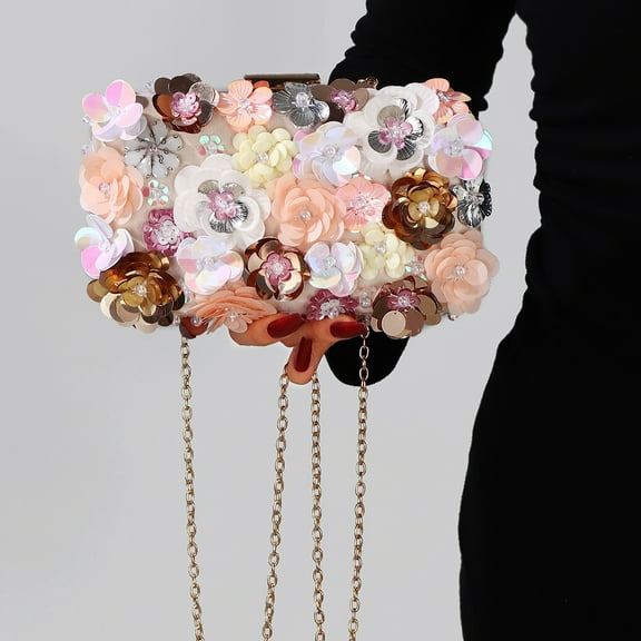Jaucin Women's 3D Flower Clutch Floral Evening Handbag Chain Strap Shoulder Bag Suitable for Wedding Party Casual Dance