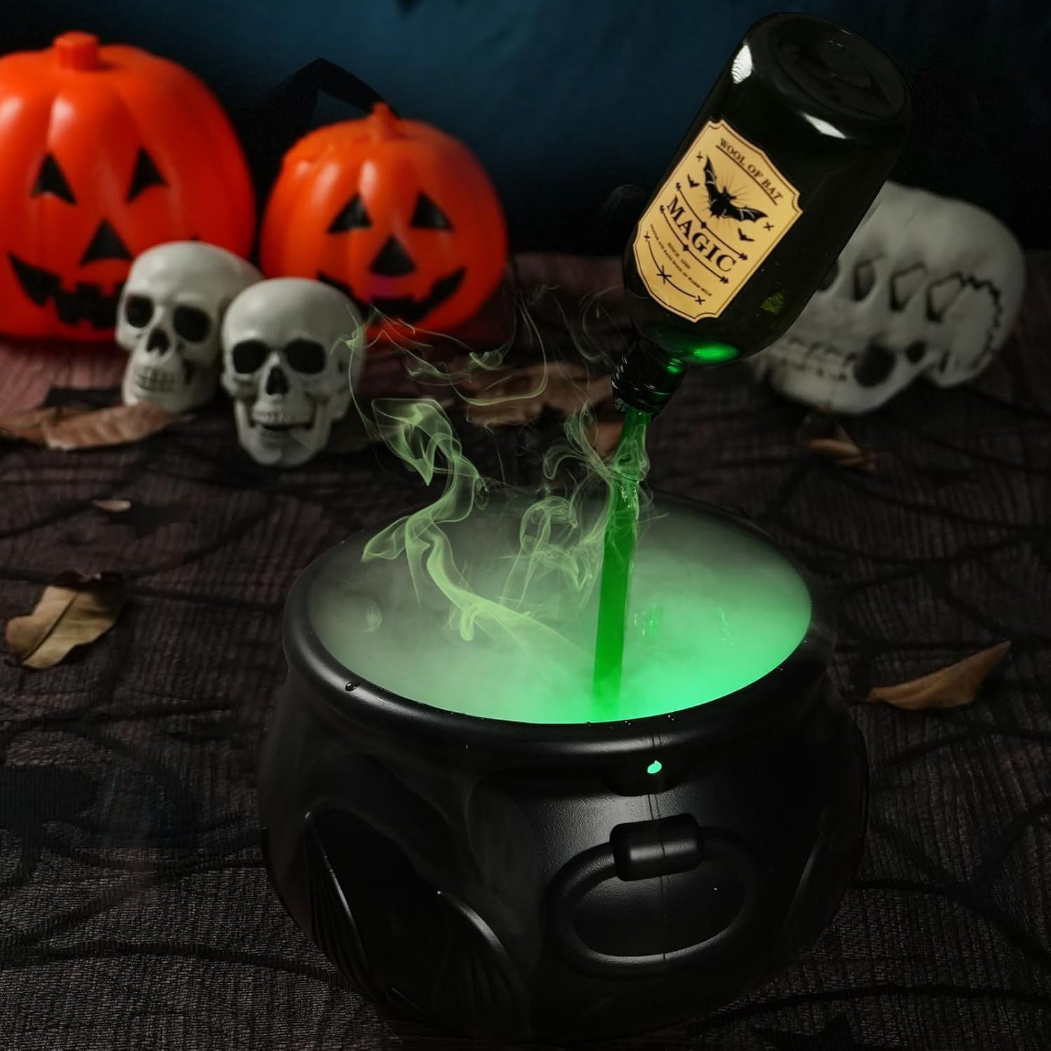 Halloween Decorations Indoor, DIY Floating Potion Set with Witches Cauldron and Mist Maker - Spooky Vintage Black Plastic Bowl Hocus Pocus Party Decor for Home Table Mantel Kitchen Room