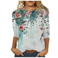 thumbnail image 2 of 3/4 Length Sleeve Shirts for Women New Summer Clothing Top Fashion Floral Print T-Shirts Women's Blouses Pullover Tops, 2 of 5