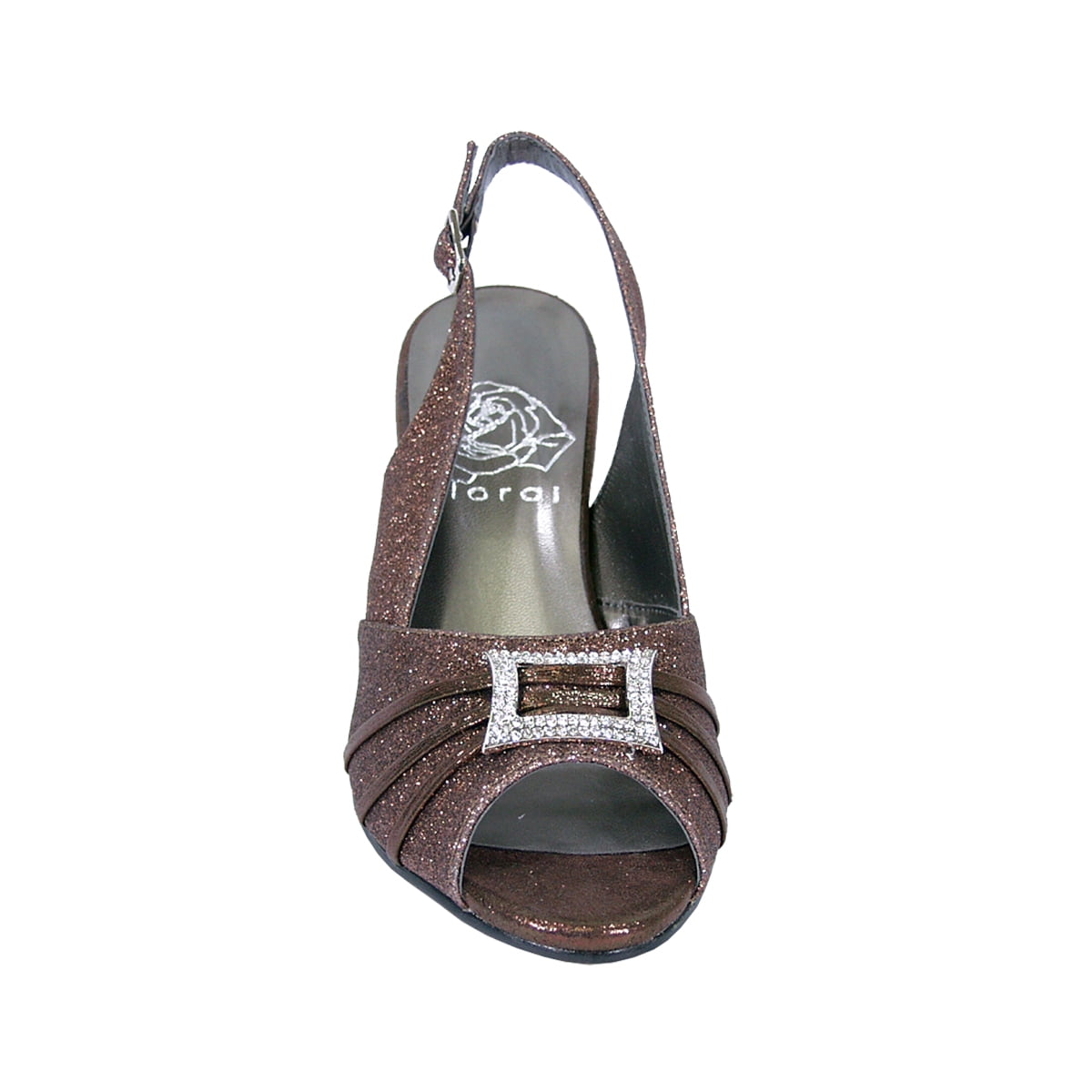 FLORAL Nadine Women's Wide Width Peep Toe Dress Slingback with Jewels BRONZE 6
