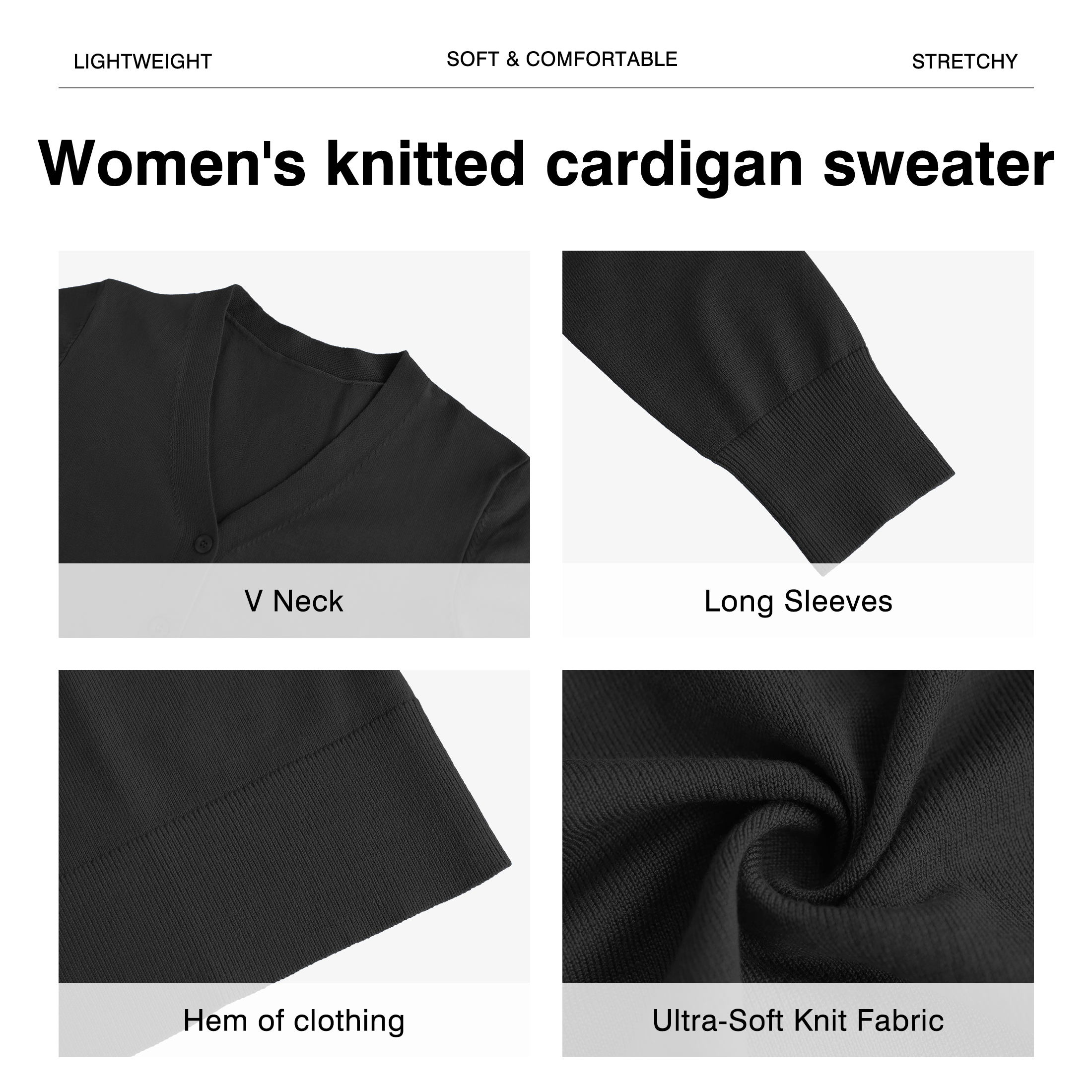 UVPLove Women's Basic Knit Cardigan, Black photo 6