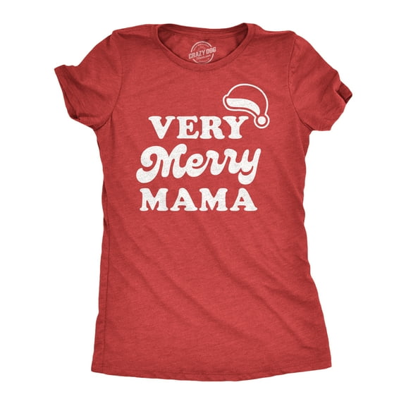 Womens Very Merry Mama T Shirt Cute Christmas Santa Hat Holiday Party Tee for Mom Womens Graphic Tees
