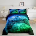 thumbnail image 2 of Erosebridal Green Video Game Bedding Queen Comforter Set,Geometry Down Comforter,Teens Game Bedroom Decor,Reversible, 2 of 7