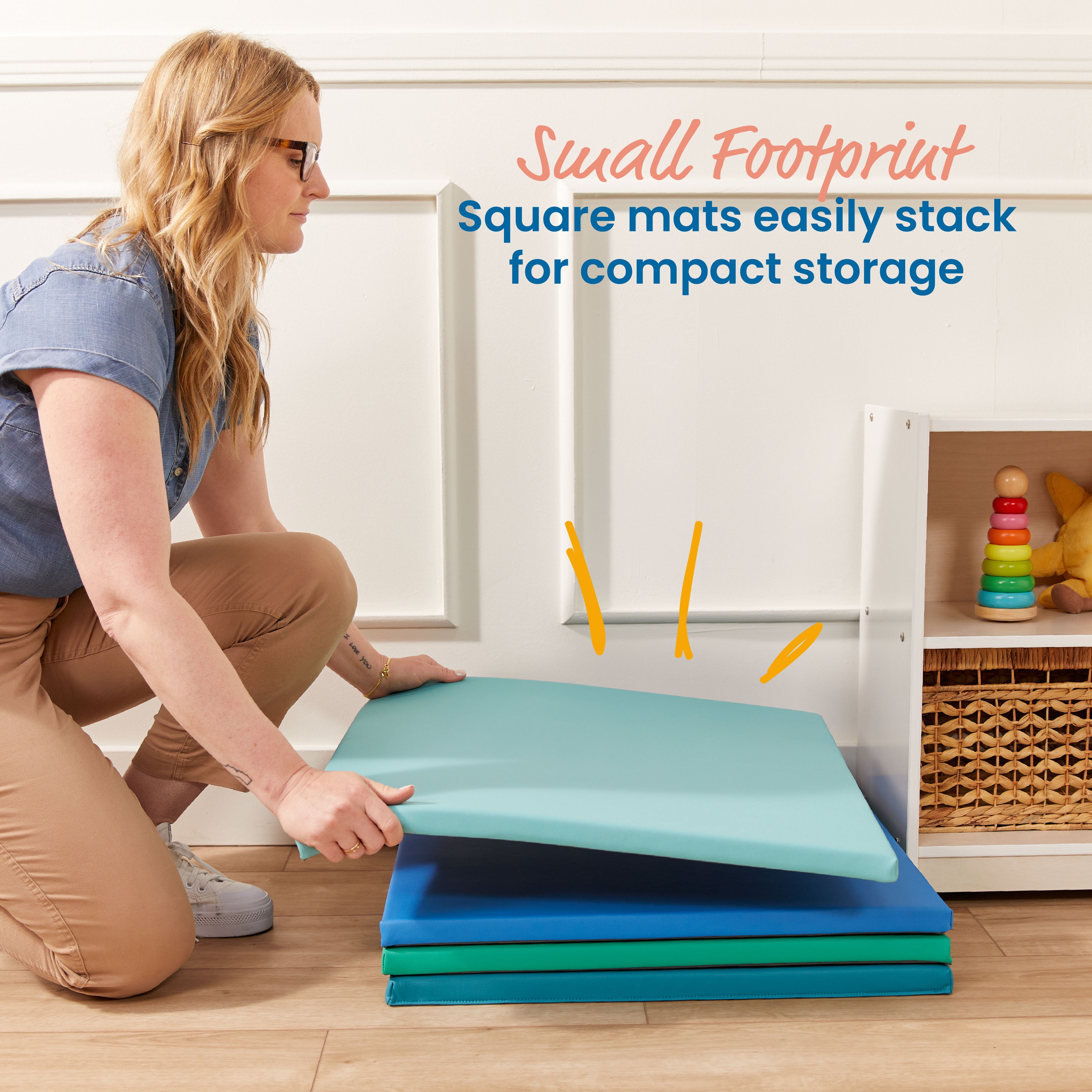 ECR4Kids SoftZone Play Patch Activity Mat Squares, Modular Playmat, Contemporary, 4-Pack