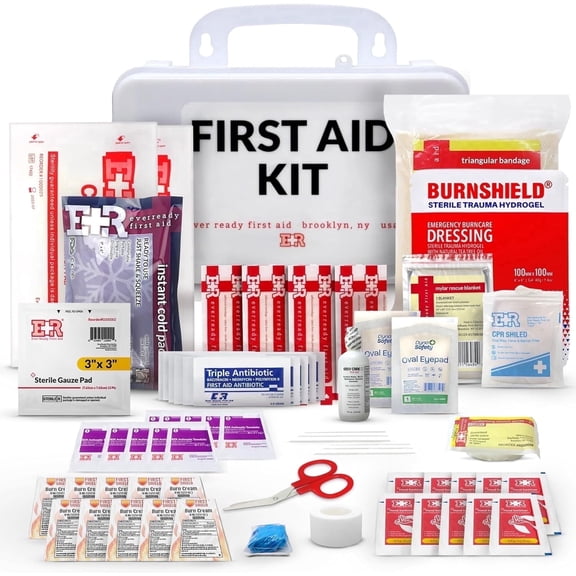 10 Person First Aid Kit - OSHA and ANSI Class A Compliant, Fully stocked Emergency Kit for Home, Office or Construction site