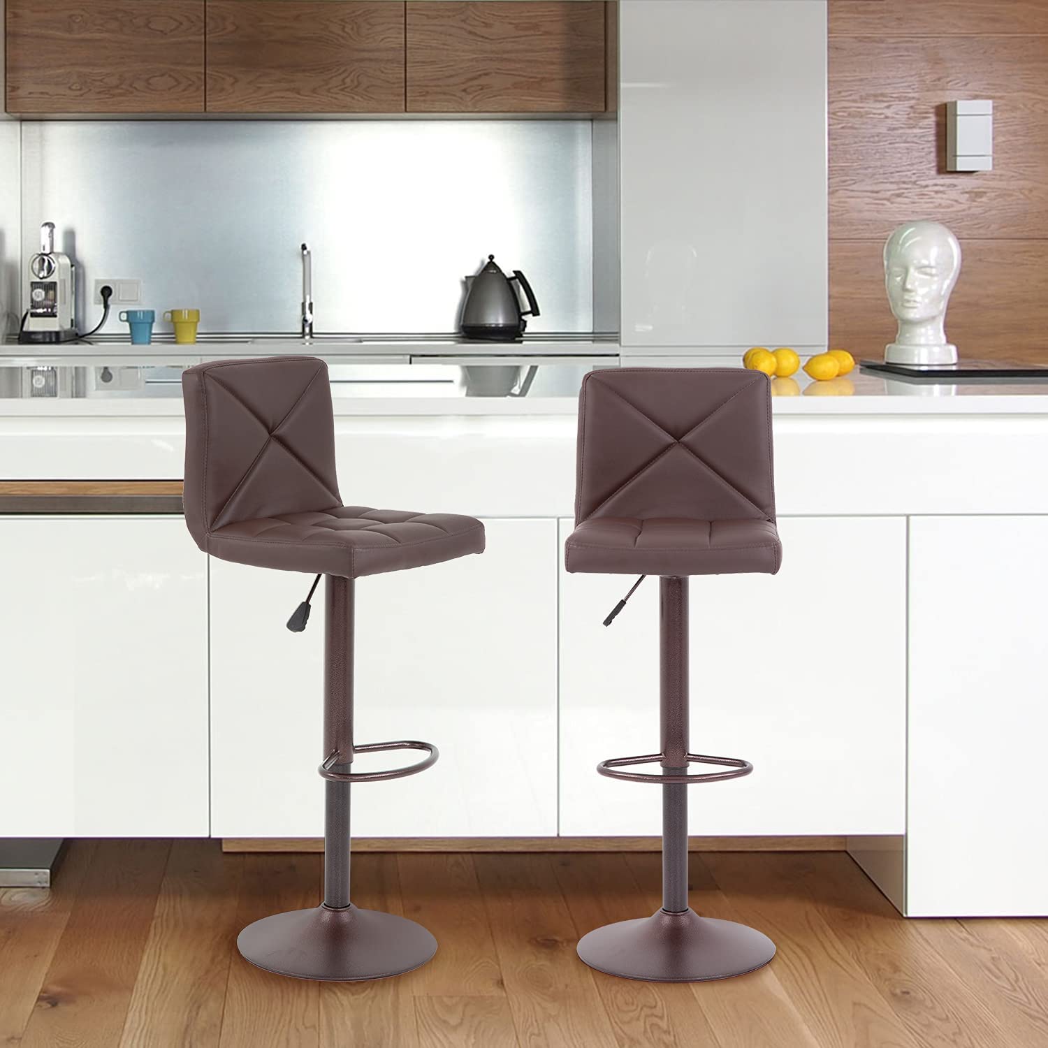 FDW Bar Stools Set of 2 Counter Height Swivel Stool PU Leather Modern Height Adjustable Swivel Barstools Hydraulic Chair Bar Stools,Brown