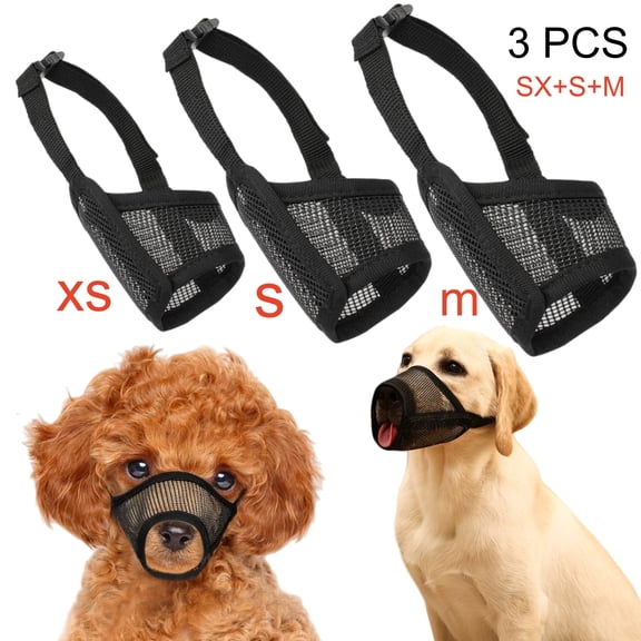 3pcs Dog Muzzle Suits for Small Medium Dogs, Mesh Muzzle Pack Anti Biting Chewing, Breathable Mouth Guard Sets with Adjustable Strap for Grooming Walking Vet Visiting(XS S M)
