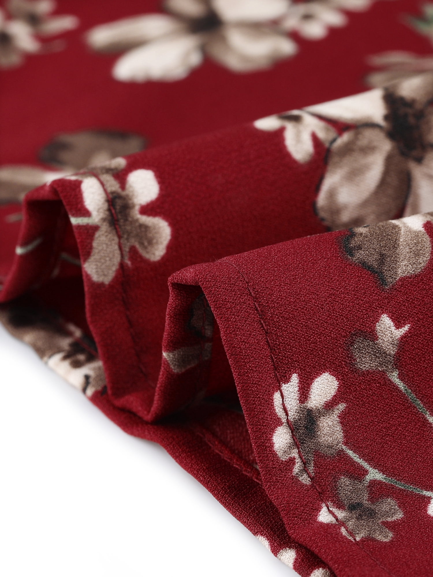 DARING DIVA Women's Plus Short Sleeve Tie Neck Floral Casual Blouse 3X Burgundy