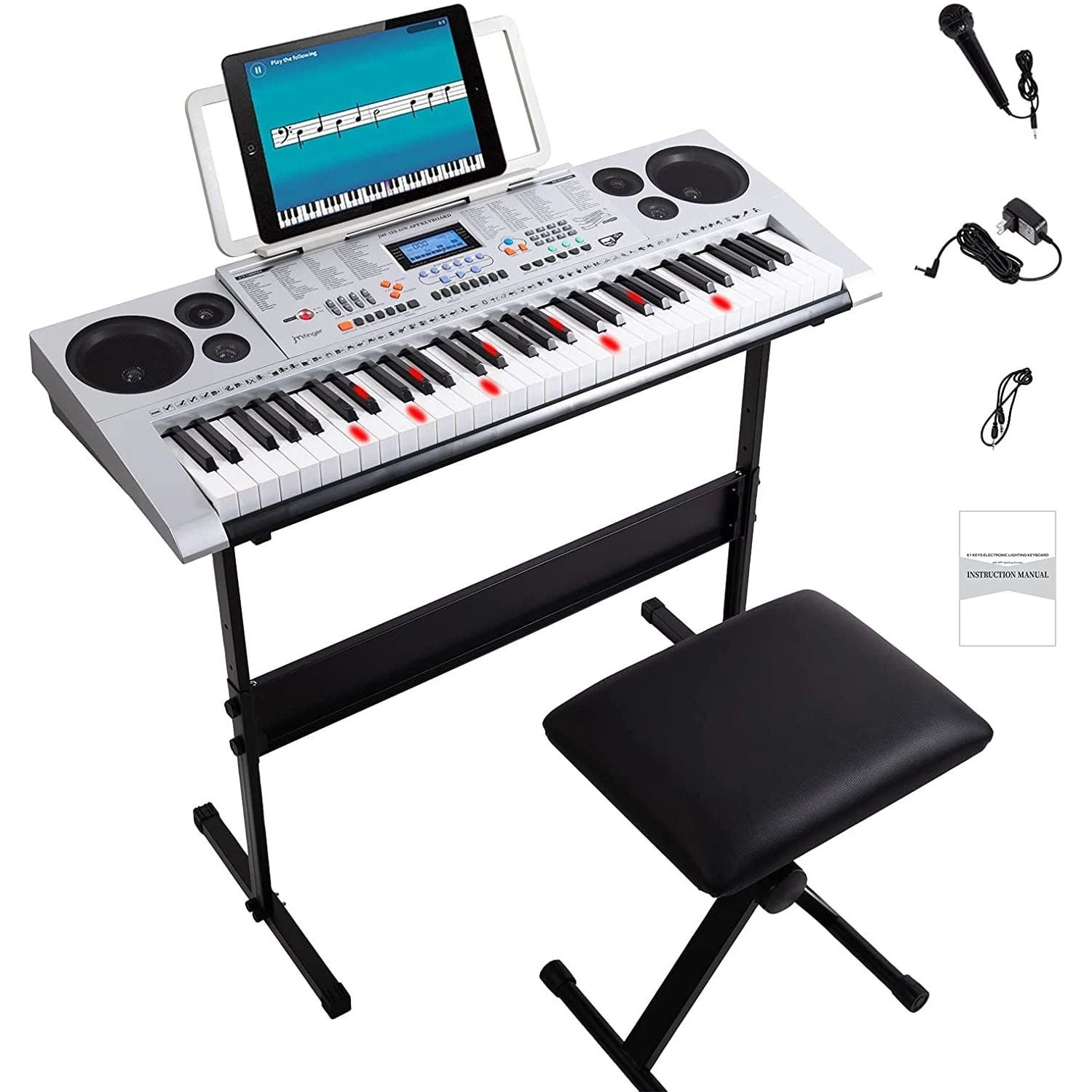 SUGIFT 61Key Electronic Piano,Portable Piano Keyboard Kit with Music Stand,Microphone,Keyboard