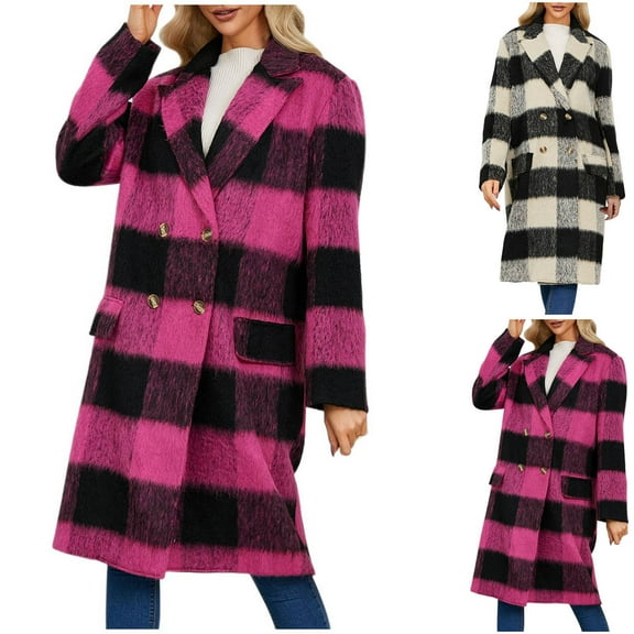 Winter Dresses for Women 2025 Winter Jackets for Women Fashion Fall Winter Casual Trundown Collar Outwear Coat Long Sleeve Pockets Plaid