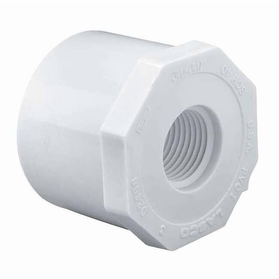 PVC Reducing Bushing, Spigot x FNPT, 1 1/2 in x 3/4 in Pipe Size
