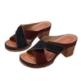 thumbnail image 3 of Women's Block Heel Mules Casual Summer Slide Sandals Retro Thick Sole Faux Suede Open Toe Heeled Sandals with Adjustable Strap and Hollow Out Design for Daily Walking Outdoor Use, 3 of 9