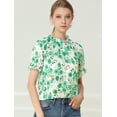 thumbnail image 3 of DARING DIVA Women's Floral Ruffled Neck Short Sleeves Top Blouse XS Green, 3 of 6