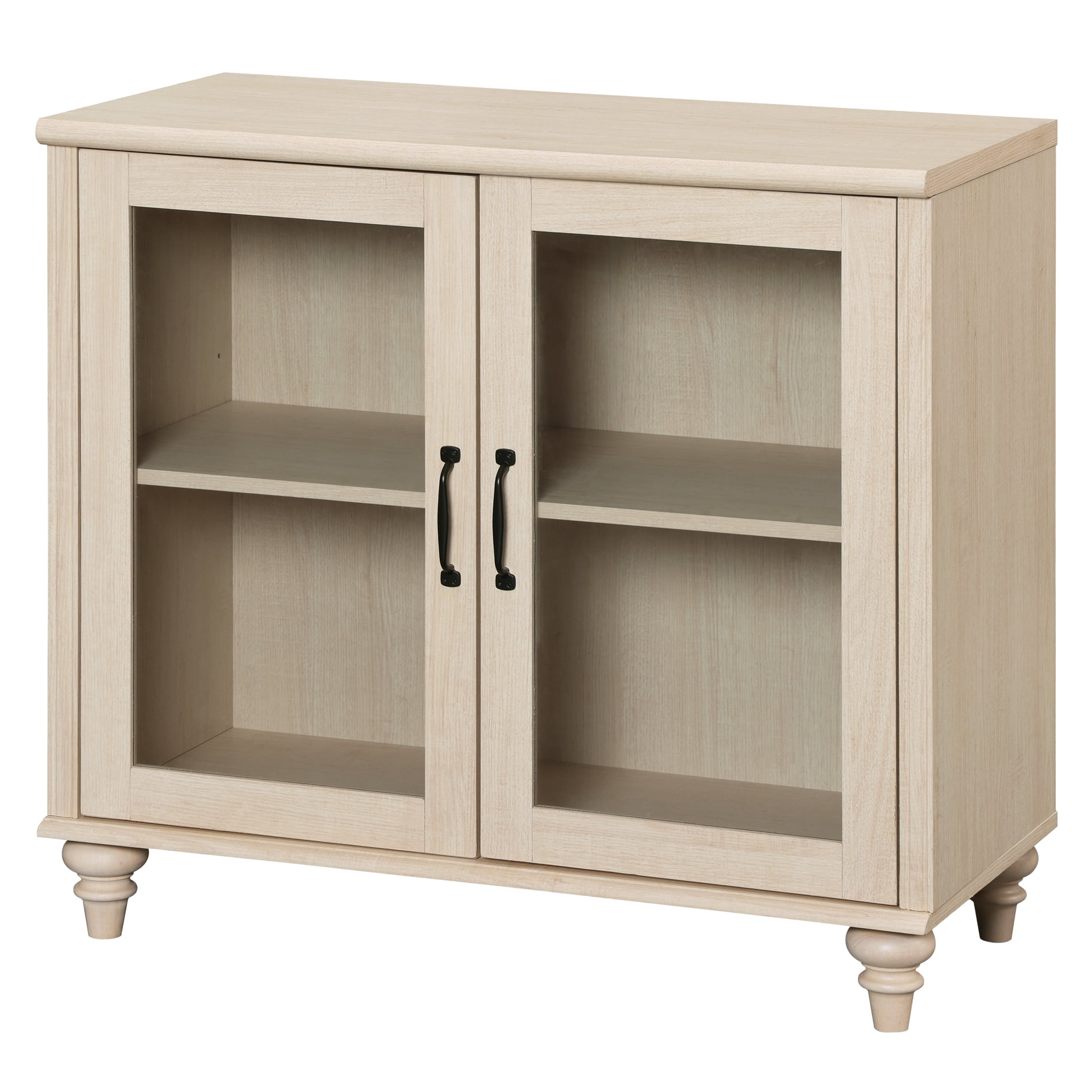 Light Beige Farmhouse TV Stand for 43 inch TV with 2 Glass Doors