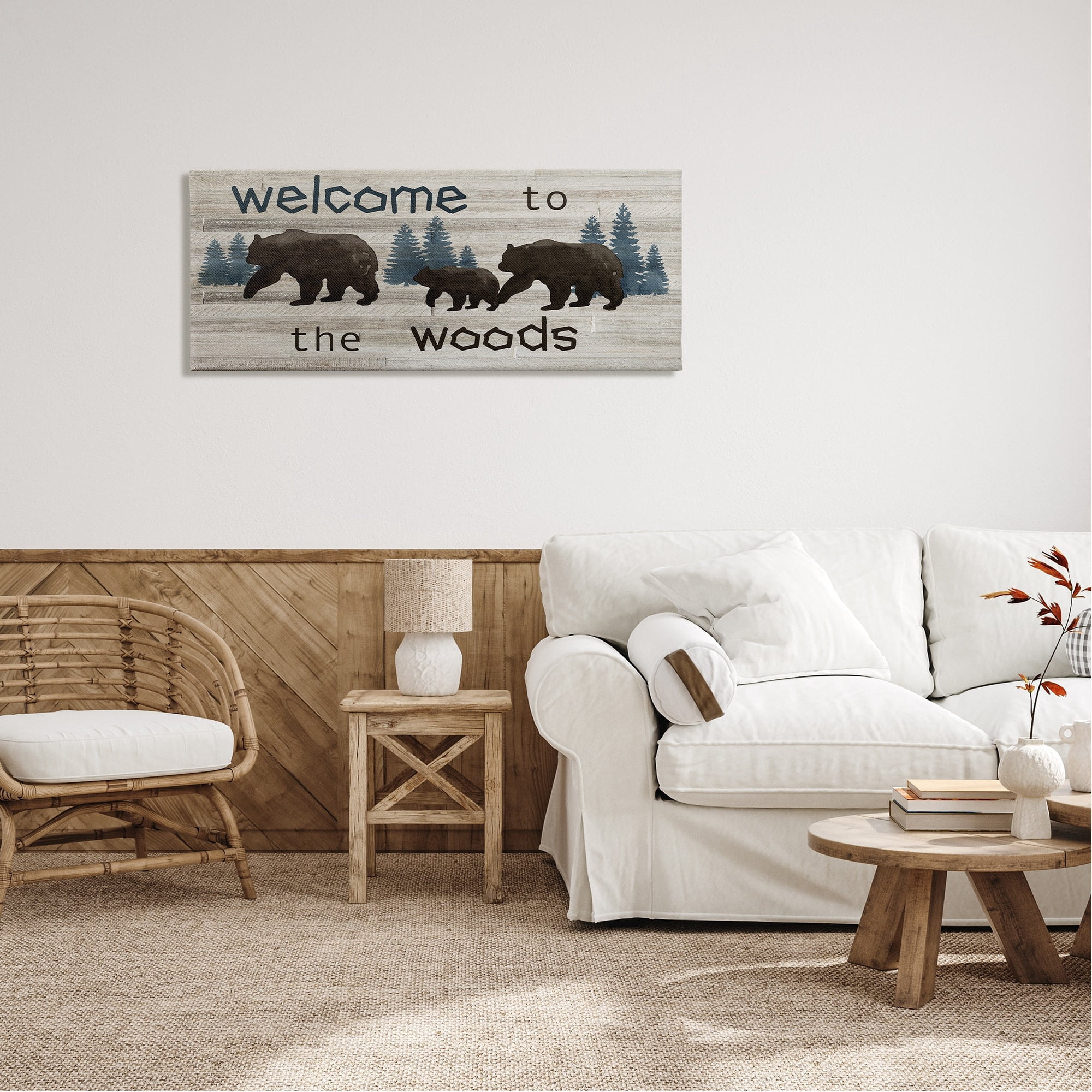 Stupell Industries Welcome To Wood Rustic Bears Forest Design, 48 x 20, Design by Nan