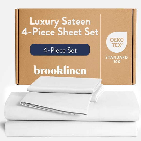 Juego de sábanas Brooklinen, satén de lujo, 4 piezas, 100% algodón, tamaño queen