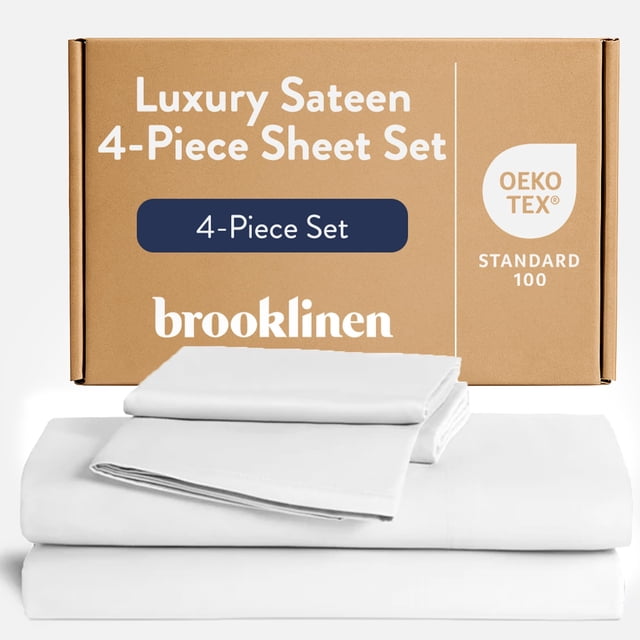 Juego de sábanas Brooklinen, satén de lujo, 4 piezas, 100% algodón, tamaño queen