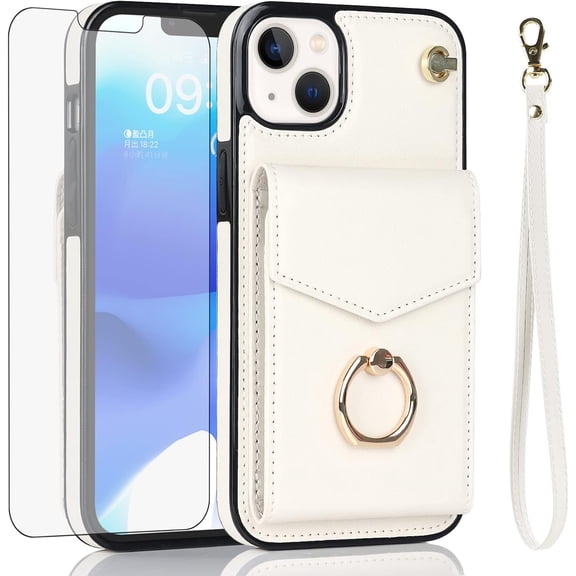REQO Phone Case for iPhone 13 Mini 5.4 inch Wallet Cover with Tempered Glass Screen Protector and RFID Ring Credit Card Holder Cell iPhone13mini i-Phone 13minicase i iPhone13 13mini Women Men