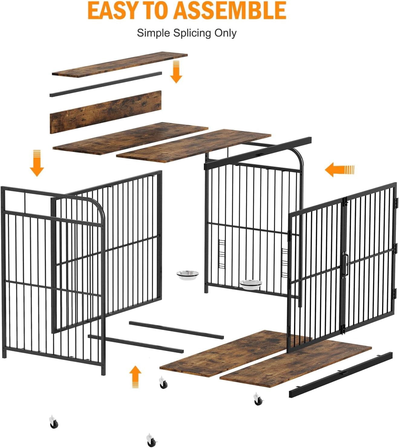 Yeshouse Portable Dog Crate Furniture - Movable Wooden Dog Kennel with Adjustable Feeder and Side Table Function